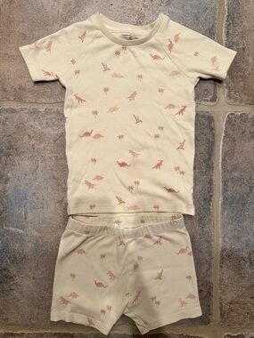 Kids Cream Dinosaur Print Pajama Set